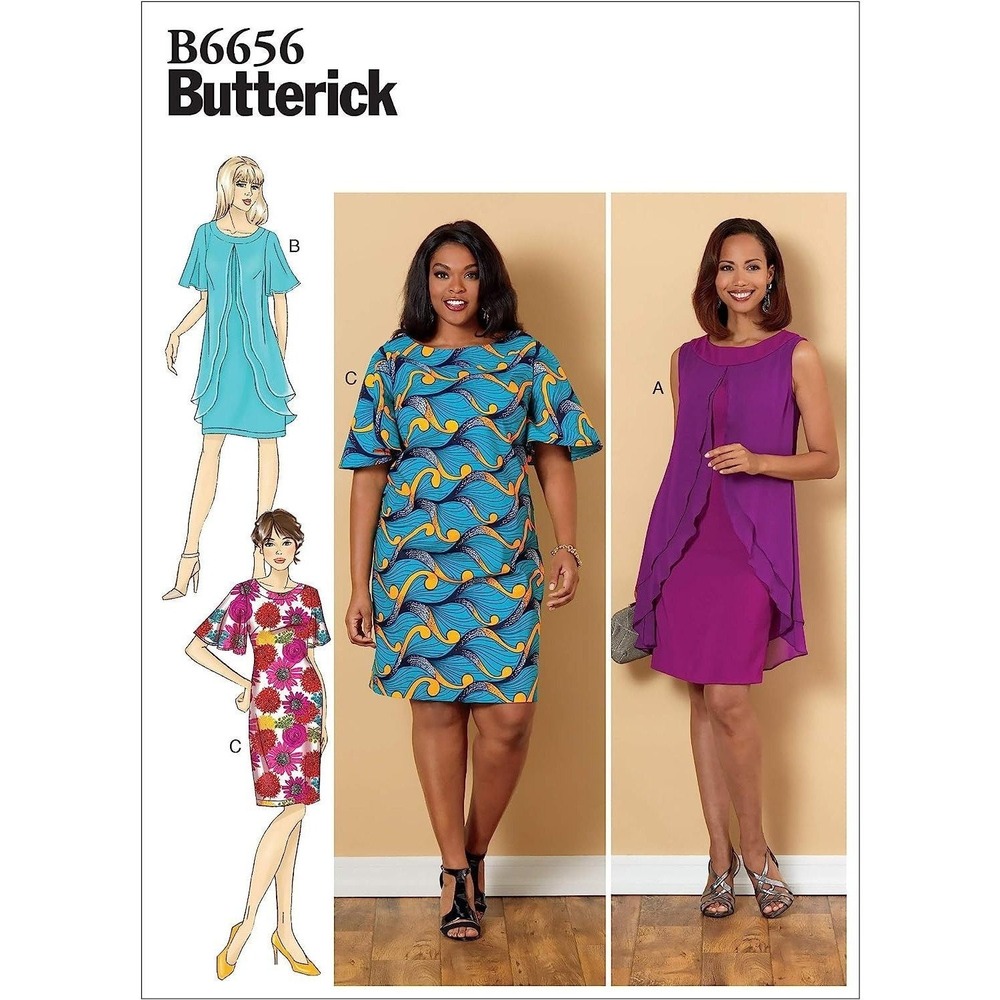 Butterick B6656 Dress Sewing Pattern Women‎ Size 18W-24W Easy Overlay Fitted
